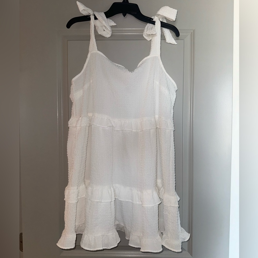 Linen tiered tie sleeve flowy mini dress size large